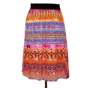 Lularoe Skirt Medium Flowy Chiffon Overlay Elastic Waist Tribal Print Pull On